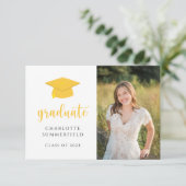 シンプルイエロ金ゴールド卒業キャップタッセル 招待状 (スタンド正面)