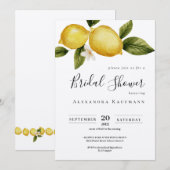 シンプルイタリアレモンカリグラフィーブライダルシャワー 招待状 (正面/裏面)