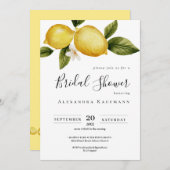 シンプルイタリアレモンカリグラフィーブライダルシャワー 招待状 (正面/裏面)