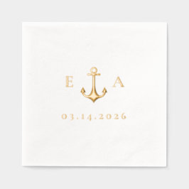 シンプルイニシャルと日付のいかり 箔ナプキン