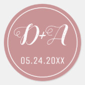 シンプルイニシャルエレガントほこりっぽいバラピンク結婚ズ ラウンドシール (正面)