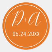 シンプルイニシャルエレガントオレン結婚ジ ラウンドシール (正面)