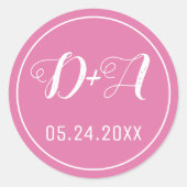 シンプルイニシャルエレガントピンク結婚ス ラウンドシール (正面)