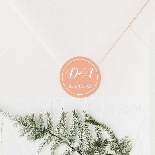 シンプルイニシャルエレガントピーチ結婚ズ ラウンドシール