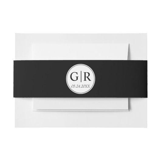 シンプルイニシャルエレガントブラック結婚ズ 招待状ベリーバンド (正面例)