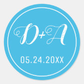 シンプルイニシャルエレガントブルー結婚ズ ラウンドシール (正面)