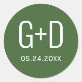 シンプルイニシャルエレガントモスグリーン結婚ズ ラウンドシール (正面)