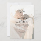 シンプルイニシャルエレガント書道の写真結婚の 招待状 (正面)