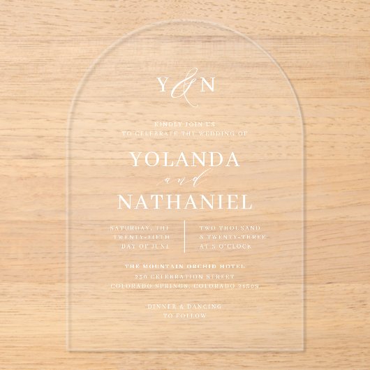 シンプルイニシャルエレガント書道アー結婚チ アクリル招待状 (正面)