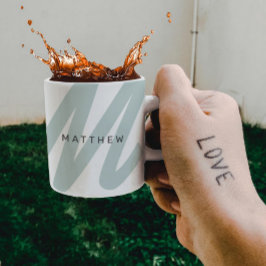 シンプルイニシャルモダンと名前Sage Green & White コーヒーマグカップ