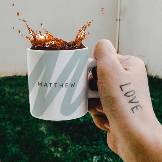 シンプルイニシャルモダンと名前Sage Green & White コーヒーマグカップ