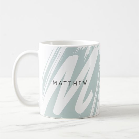 シンプルイニシャルモダンと名前Sage Green & White コーヒーマグカップ (左)