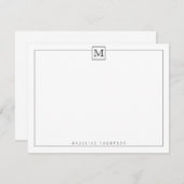 シンプルイニシャルモダンモノグラムスクエア縁どブラック ノートカード (正面/裏面)