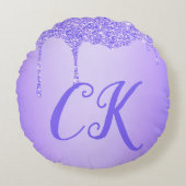 シンプルイニシャル – 紫グリッター付きモノグラム | ラウンドクッション (正面)