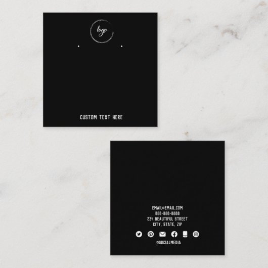 シンプルイヤリング用ミニマリスト黒表示カード スクエア名刺 (正面/裏面)