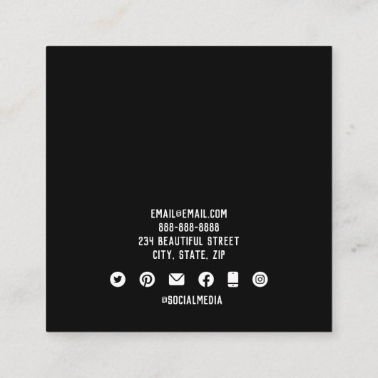 シンプルイヤリング用ミニマリスト黒表示カード スクエア名刺 (裏面)