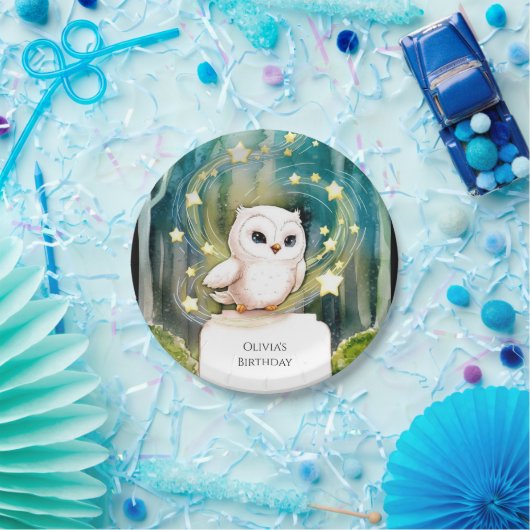 シンプルインザウッズフクロウ誕生日 ペーパープレート (パーティー)