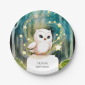 シンプルインザウッズフクロウ誕生日 ペーパープレート (正面)