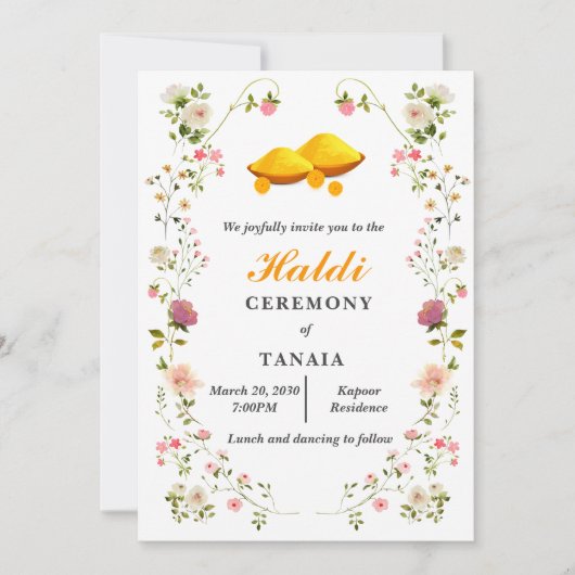 シンプルインディアンの結婚ハルディ式 招待状 (正面)