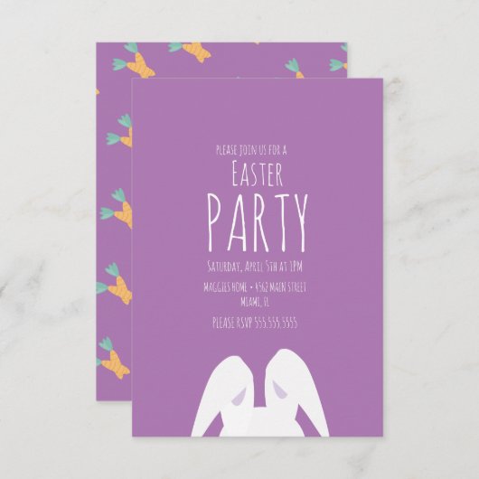 シンプルイースターパーティーキャロットバニーイベント招待状 招待状 (正面/裏面)