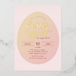 シンプルイースターブランチ卵狩りソフトピンク 箔招待状