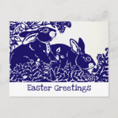 シンプルイースターラビットブルーホワイトウッドランドミニマル シーズンポストカード (正面)