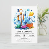 シンプルウィムシーフラスコ実験科学者誕生日 招待状 (スタンド正面)