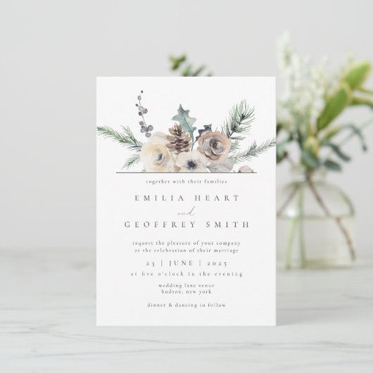 シンプルウィンターガーデンウッドランド結婚フローラ 招待状 (スタンド正面)