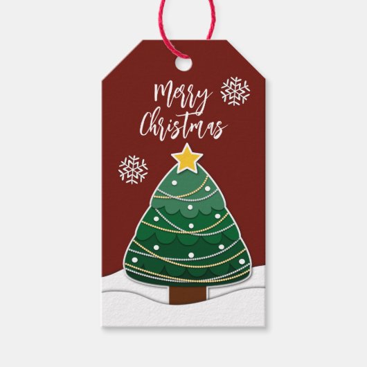 シンプルウィンタースノーフレークスクリスマスホリデーレッド ギフトタグ (正面)