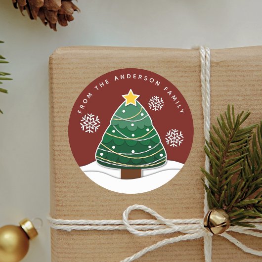 シンプルウィンタースノーフレークスクリスマスホリデーレッド ラウンドシール