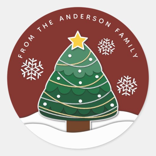 シンプルウィンタースノーフレークスクリスマスホリデーレッド ラウンドシール (正面)