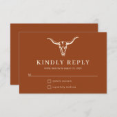 シンプルウェスタン・ボヘミアン牛スカル結婚ズ 出欠カード (正面/裏面)