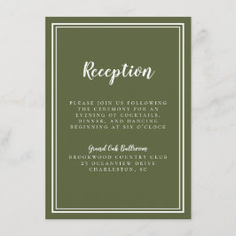 シンプルウェディングレセプションオリーブグリーンホワイトクラシック エンクロージャーカード