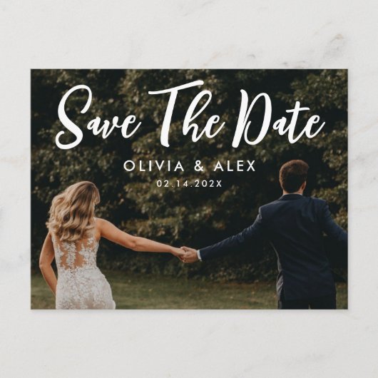 シンプルウェディング日付の写真を保存 ポストカード (正面)