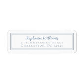 シンプルウェディングRSVPほこりっぽい青と白 ラベル (正面)