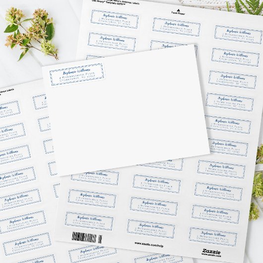 シンプルウェディングRSVP差出人住所ブルーホワイト ラベル