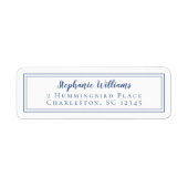 シンプルウェディングRSVP差出人住所ブルーホワイト ラベル (正面)