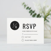 シンプルウェデモダンィングRSVPカード – 黒い円 出欠カード (スタンド正面)