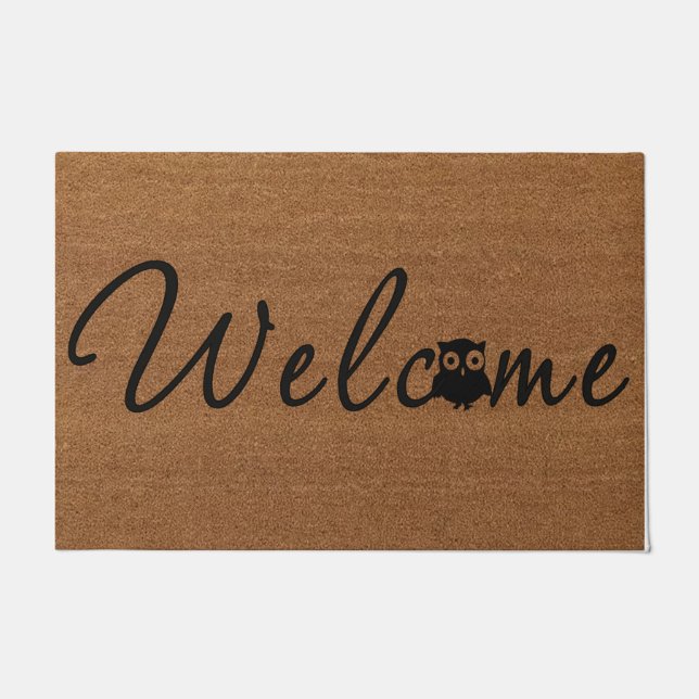 シンプルウェルカムフクロウ型可愛いフクロウのマットギフト ドアマット (正面)