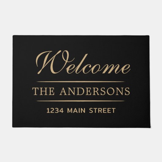 シンプルウェルカムブラックアンドタンパーソナライズされたファミリー ドアマット (正面)