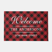 シンプルウェルカムプレイドパタパーソナライズされたーンファミリー ドアマット (正面)