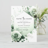 シンプルウォーターお洒落カラーセージ結婚グリーン セーブザデート (スタンド正面)