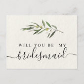 シンプルウォーターカラーオリーブグリーンブランチ インビテーションポストカード (正面)