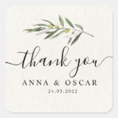 シンプルウォーターカラーオリーブグリーンブランチ スクエアシール (正面)