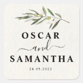 シンプルウォーターカラーオリーブグリーンブランチ スクエアシール (正面)