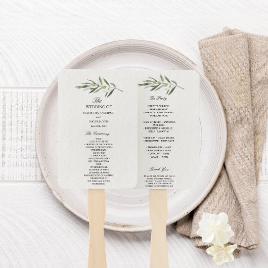 シンプルウォーターカラーオリーブグリーンブランチ ハンドファン