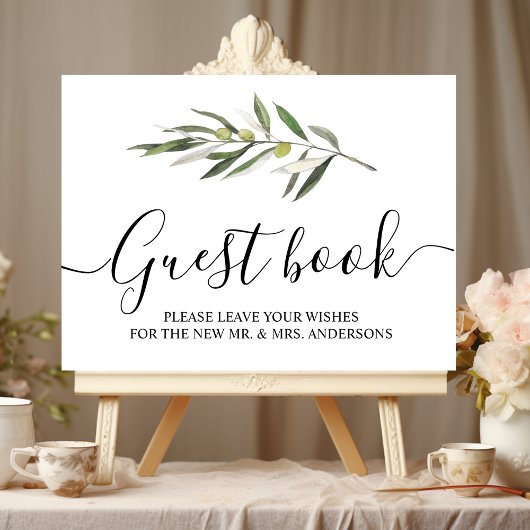 シンプルウォーターカラーオリーブグリーンブランチ ポスター