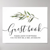 シンプルウォーターカラーオリーブグリーンブランチ ポスター (正面)