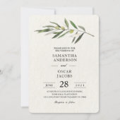 シンプルウォーターカラーオリーブグリーンブランチ 招待状 (正面)