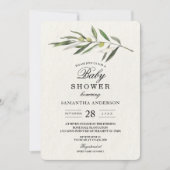 シンプルウォーターカラーオリーブグリーンブランチ 招待状 (正面)